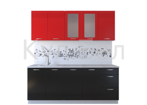 Кухня Оля со стеклом 2 м МДФ (красный глянец/чёрный глянец)