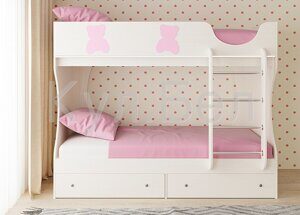 Кровать двухъярусная СН-108.01 (сосна арктическая/розовый)